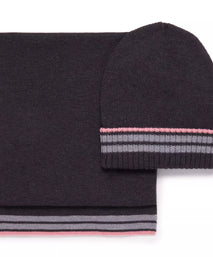 Grey Knitted Merino Wool Hat & Scarf Set