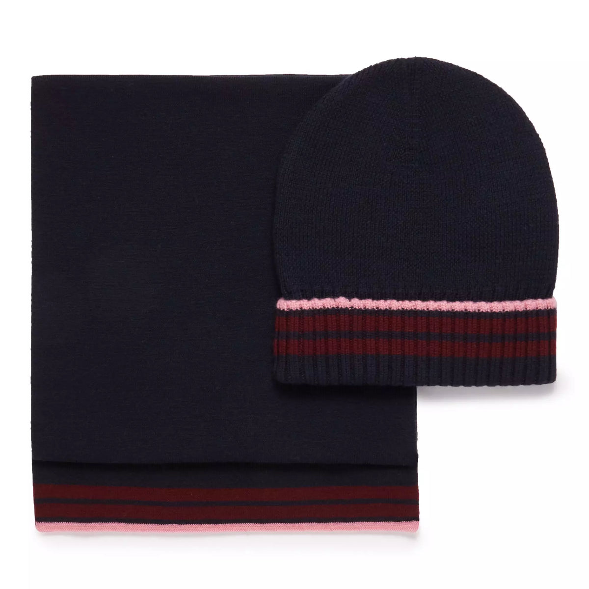 Navy Blue Knitted Merino Wool Hat & Scarf Set