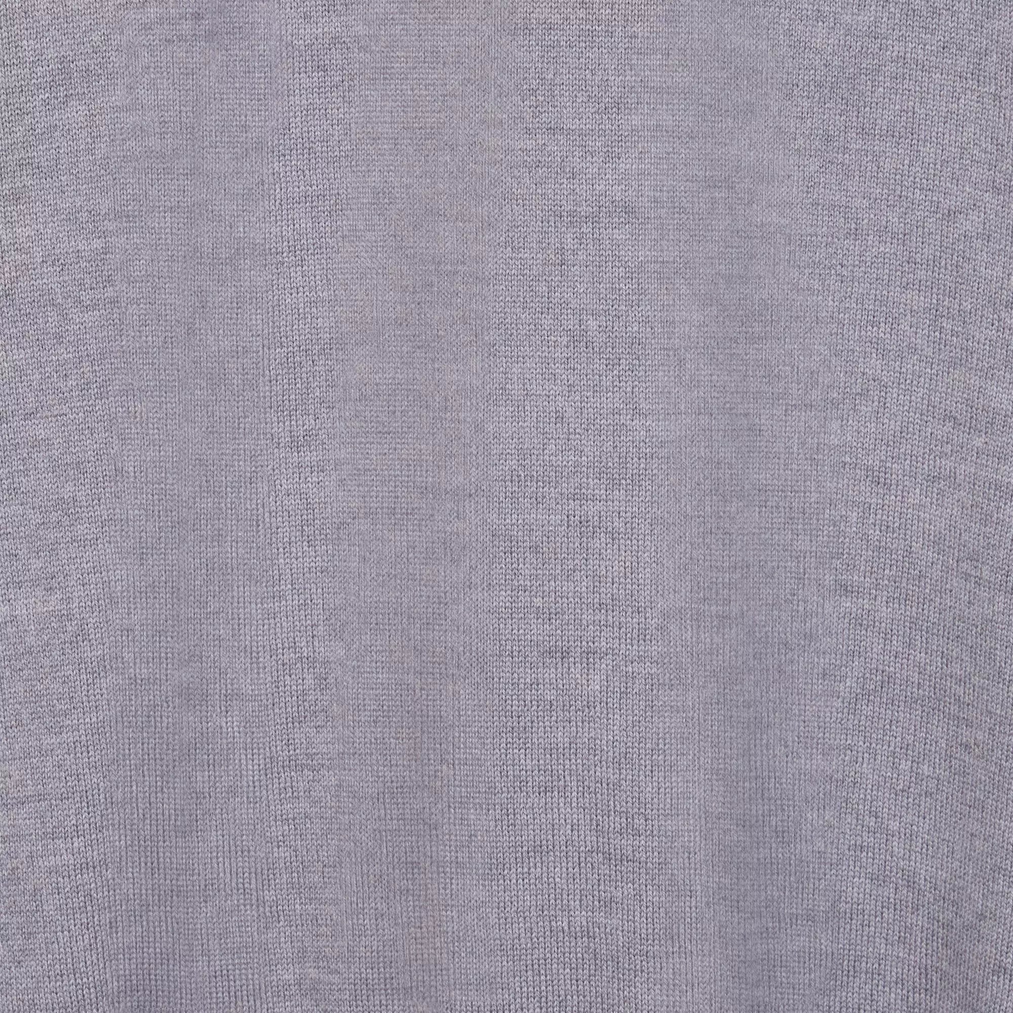 Pale Grey Merino Wool Long Sleeve Polo Shirt