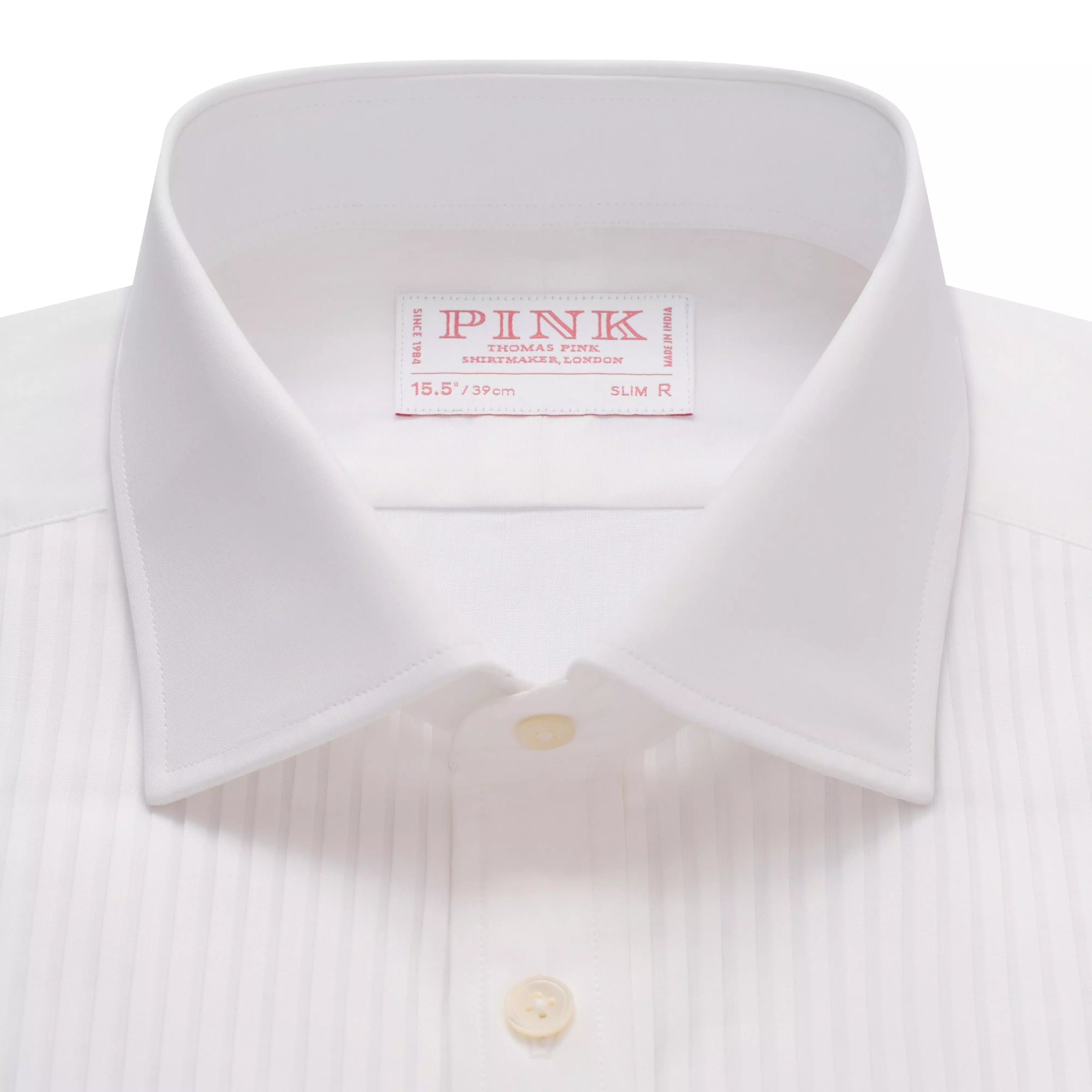 White Slim Fit Double Cuff Pleat Front Poplin Evening Shirt
