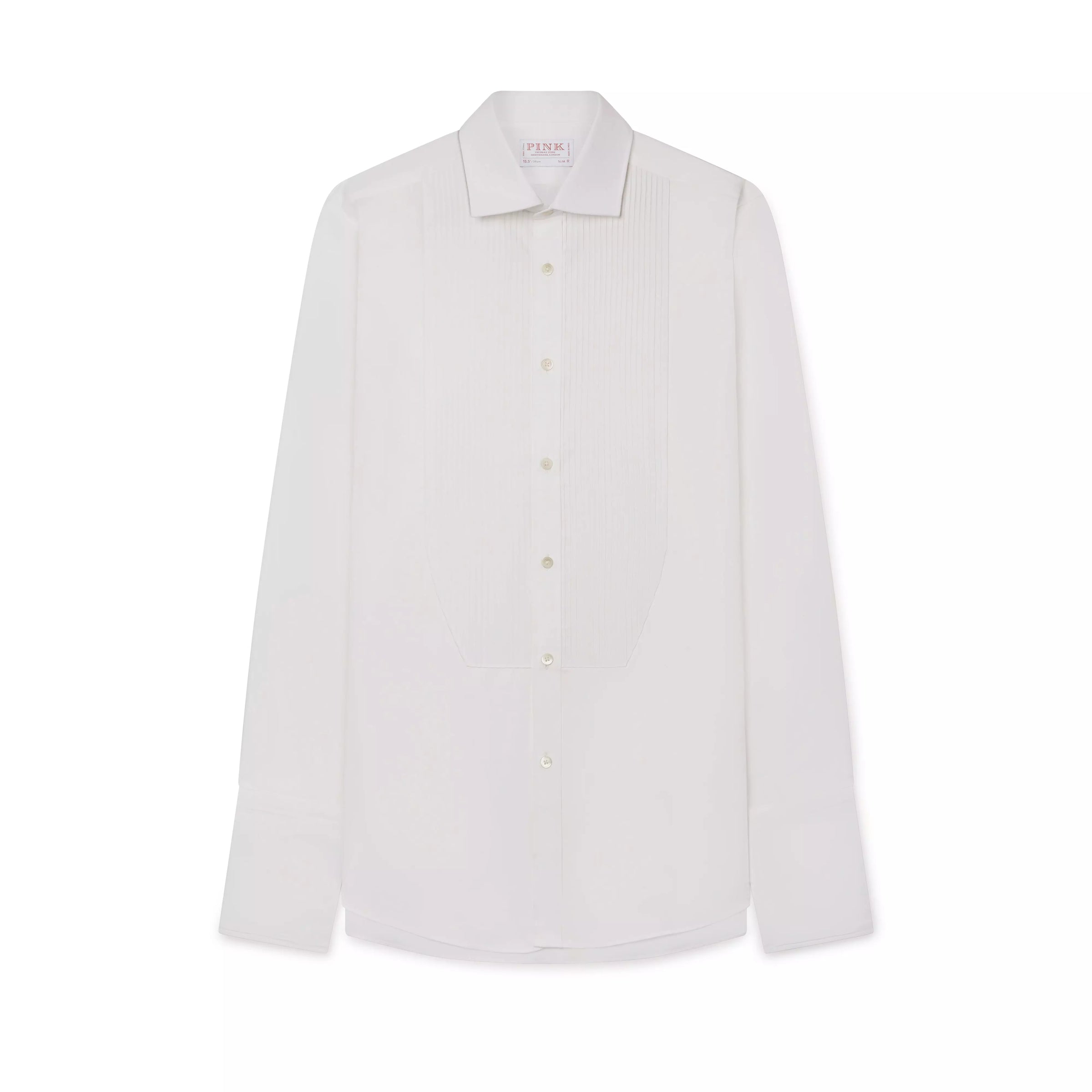 White Slim Fit Double Cuff Pleat Front Poplin Evening Shirt