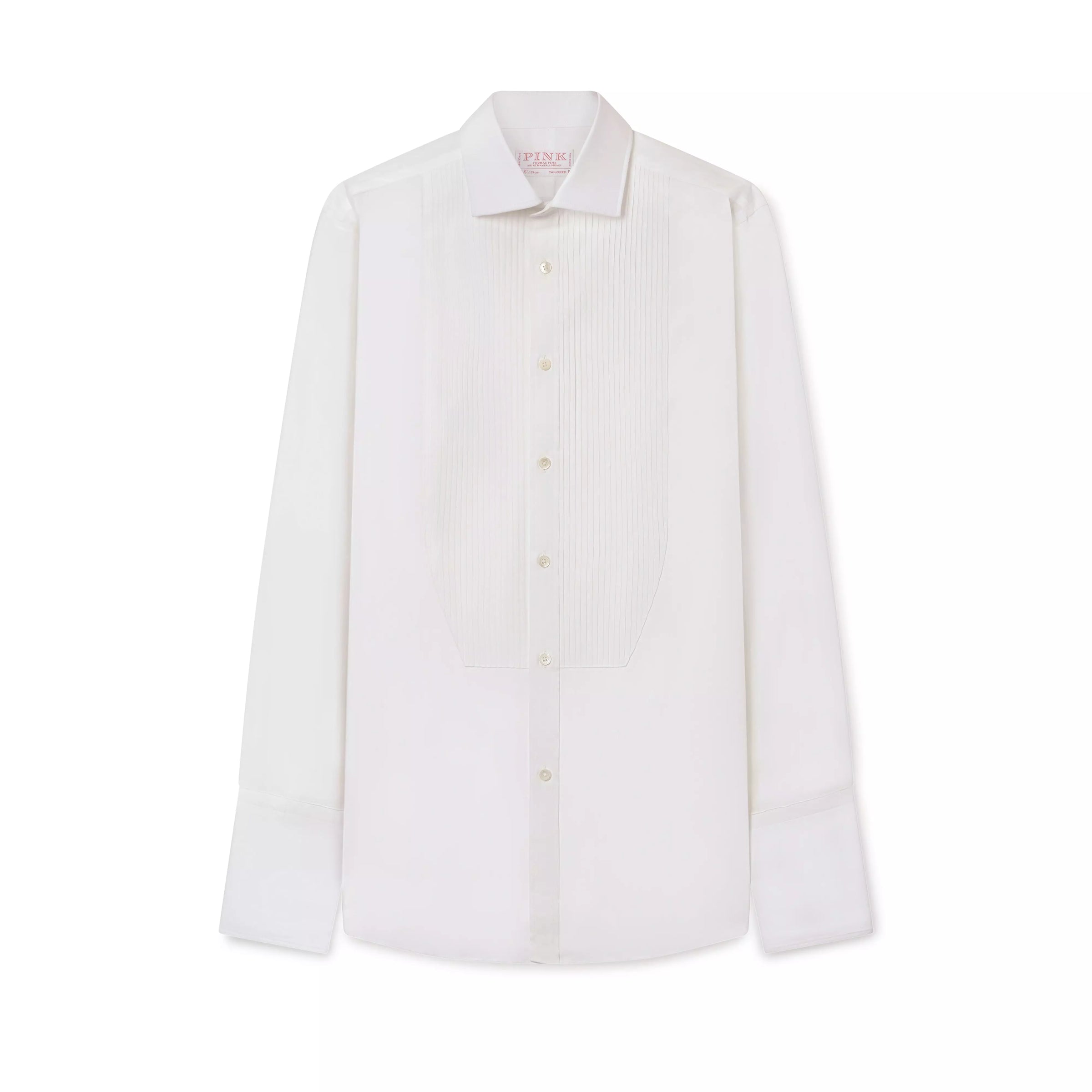 White Tailored Fit Double Cuff Pleat Front Poplin Evening Shirt