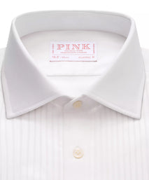 White Classic Fit Double Cuff Pleat Front Poplin Evening Shirt