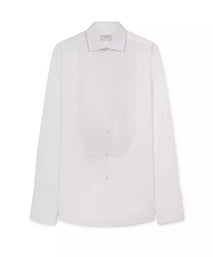 White Classic Fit Double Cuff Pleat Front Poplin Evening Shirt