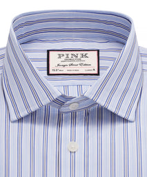 Pale Blue & White Classic Fit Formal Double Cuff Berkeley Stripe Shirt